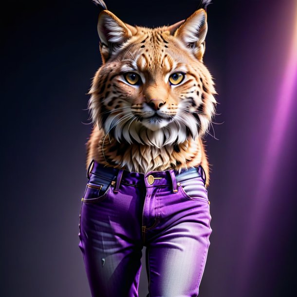 Foto de un lince en un jeans púrpura