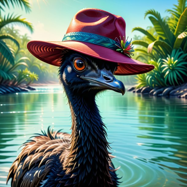 Dibujo de un emu en un sombrero en el agua