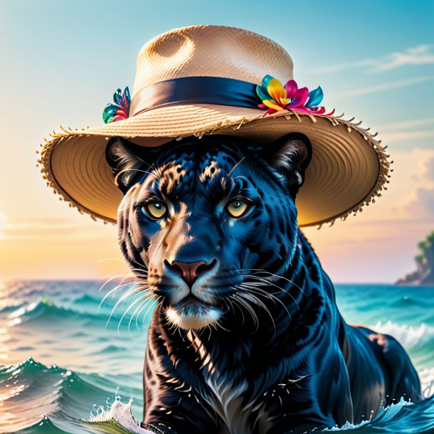 Photo of a panther in a hat in the sea