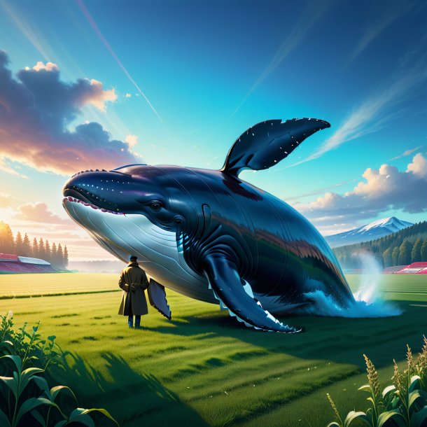 Illustration of a whale in a coat on the field