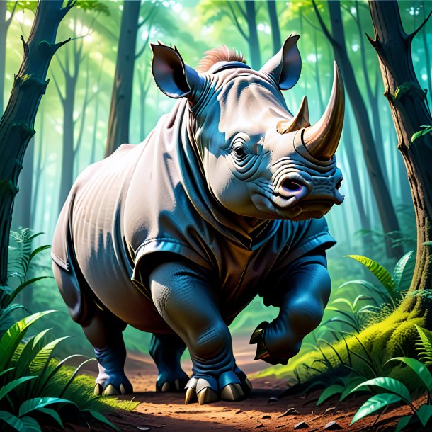 Illustration of a rhinoceros in a gloves in the forest