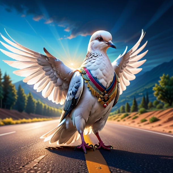 Illustration of a dove in a vest on the road