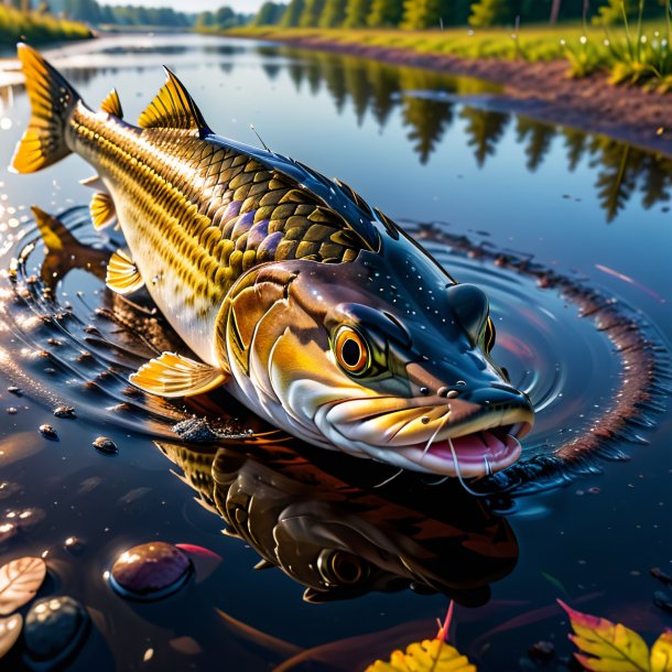 Foto de una comida de un lucio en el charco