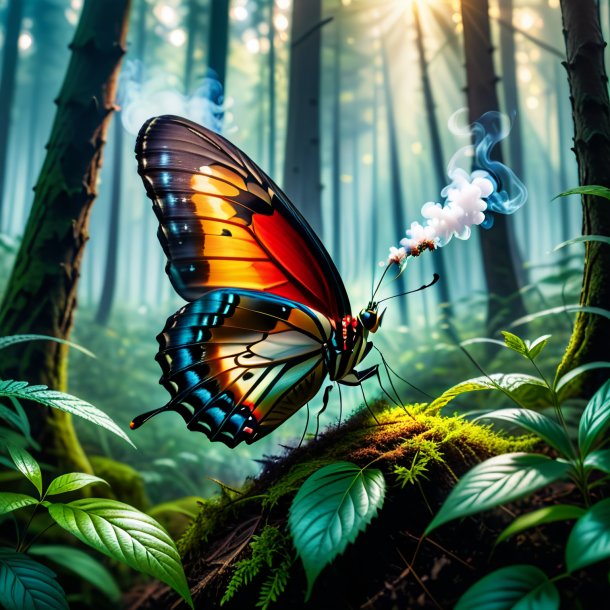 Pic of a smoking of a butterfly in the forest