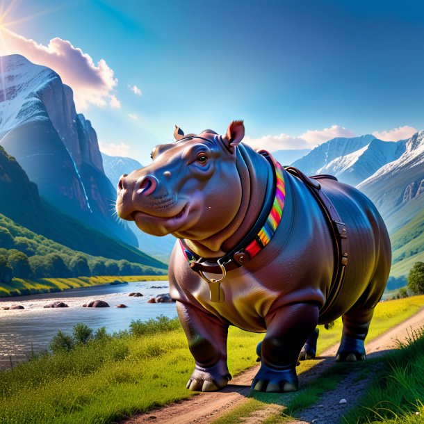 Photo of a hippopotamus in a belt in the mountains