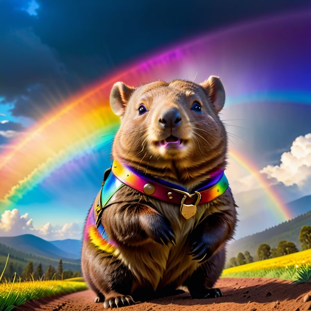 Imagen de un wombat en un cinturón en el arco iris