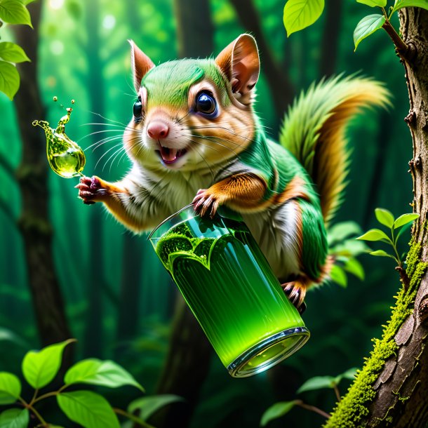 Image of a green drinking flying squirrel