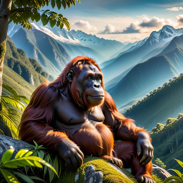 Image of a resting of a orangutan in the mountains