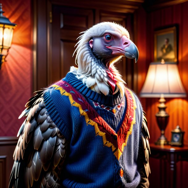 Image of a vulture in a sweater in the house