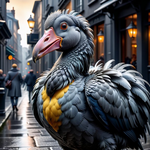 Foto de un dodo en una capa gris