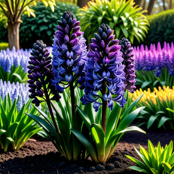"photography of a charcoal hyacinth, garden"