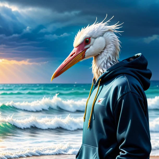 Image of a stork in a hoodie in the sea