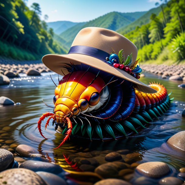 Foto de un ciempiés en un sombrero en el río