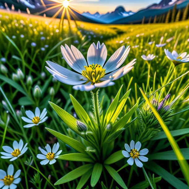 "imagery of a silver crowfoot, meadow"