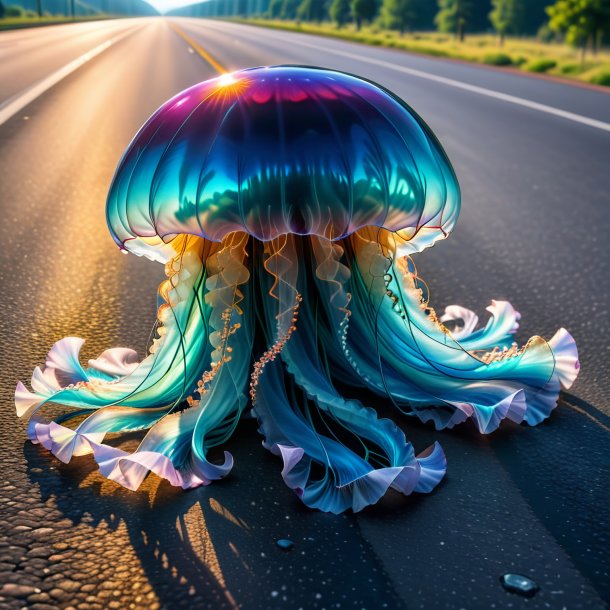 Pic of a jellyfish in a jeans on the road