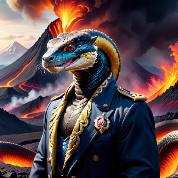 Drawing of a king cobra in a coat in the volcano