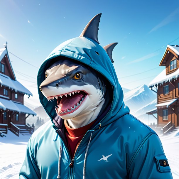 Illustration of a shark in a hoodie in the snow