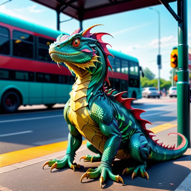 Pic d'un basilisk dans une chaussure sur l'arrêt de bus