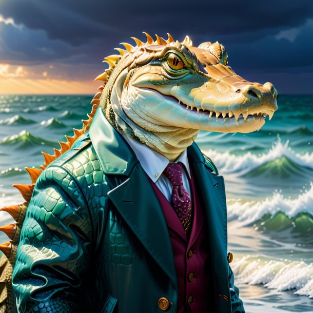 Picture of a alligator in a coat in the sea