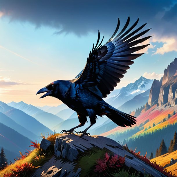 Picture of a dancing of a crow in the mountains