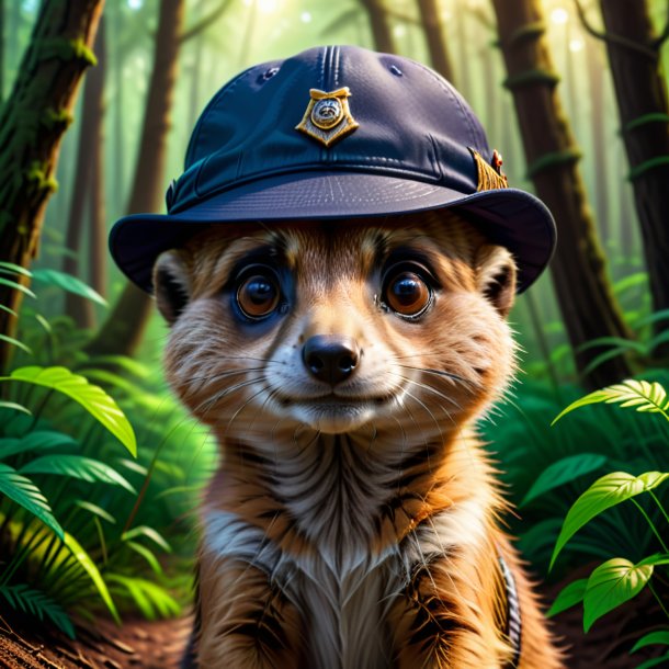 Illustration of a meerkat in a cap in the forest