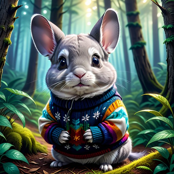 Illustration of a chinchillas in a sweater in the forest