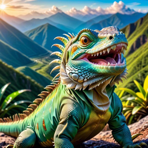 Picture of a smiling of a iguana in the mountains