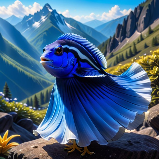 Picture of a blue tang in a dress in the mountains