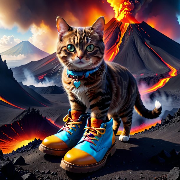 Pic of a cat in a shoes in the volcano