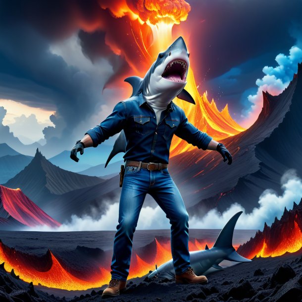 Image of a hammerhead shark in a jeans in the volcano