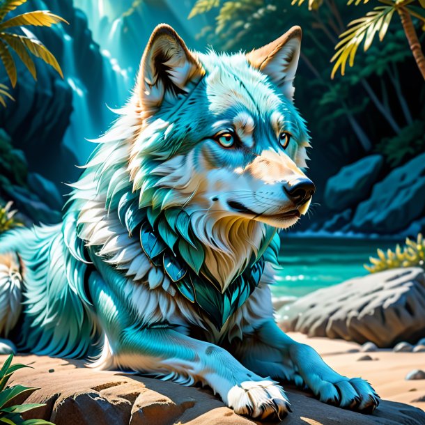 Image of a aquamarine waiting wolf