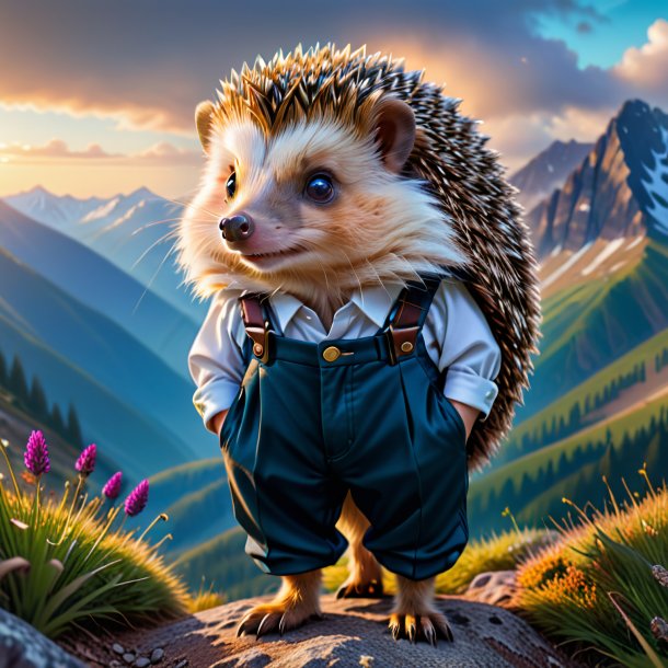 Picture of a hedgehog in a trousers in the mountains