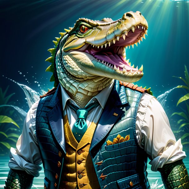 Illustration of a crocodile in a vest in the water