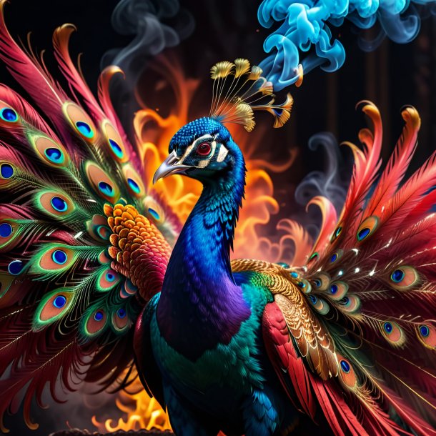 Pic of a red smoking peacock