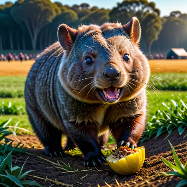 Foto de una comida de un wombat en el campo