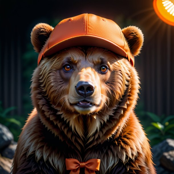 Photo of a bear in a orange cap