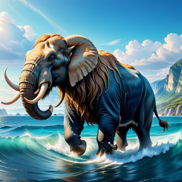 Dibujo del mamut en los vaqueros en el mar