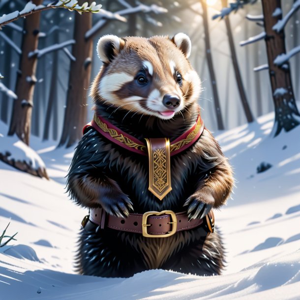 Drawing of a badger in a belt in the snow