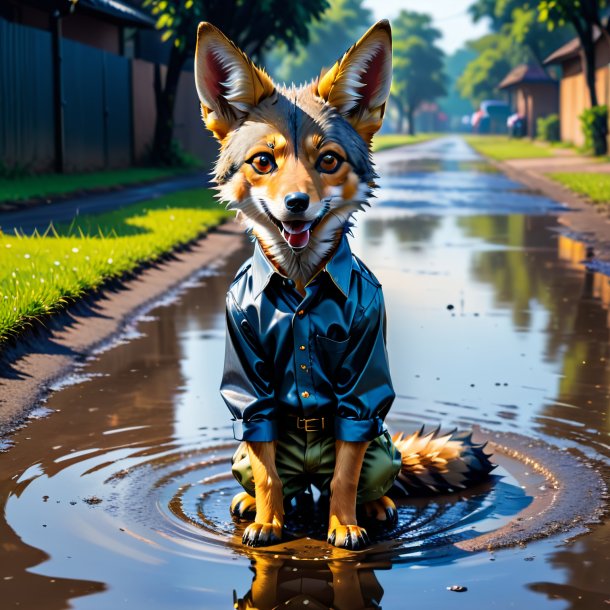 Imagem de um chacal em uma calça na poça