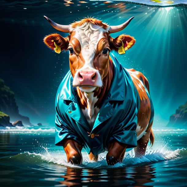 Illustration of a cow in a coat in the water