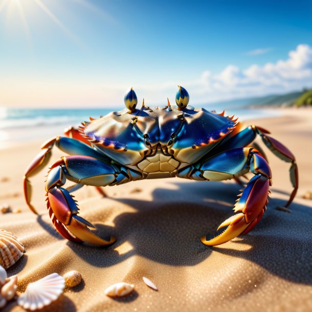 Photo of a crab in a jeans on the beach