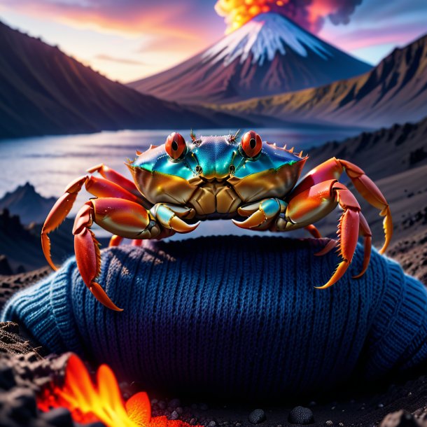 Pic of a crab in a sweater in the volcano