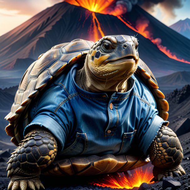 Photo of a tortoise in a jeans in the volcano