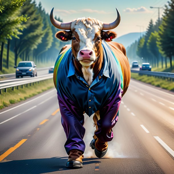 Drawing of a bull in a trousers on the highway