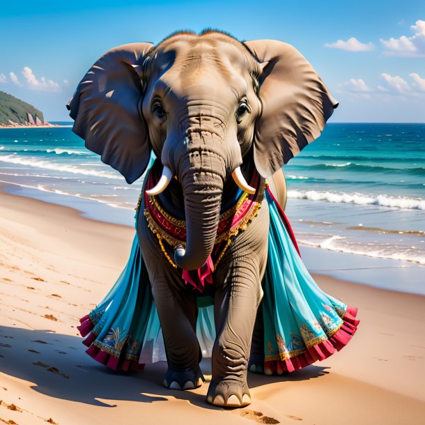 Pic of a elephant in a skirt on the beach