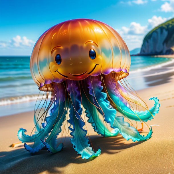 Image of a smiling of a jellyfish on the beach