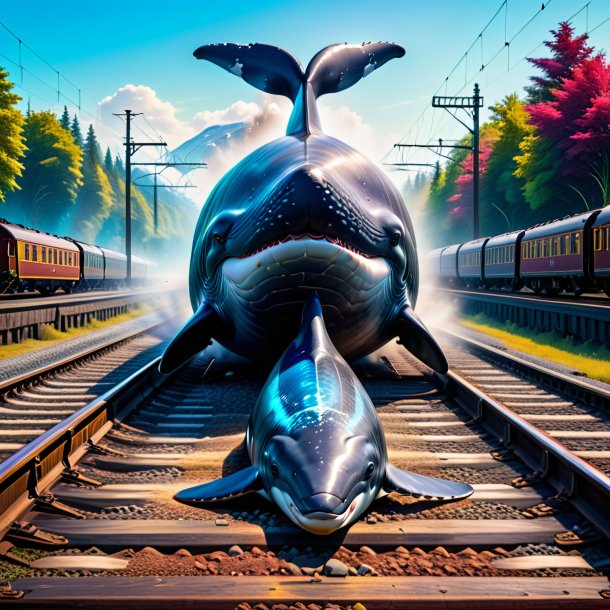 Image of a playing of a whale on the railway tracks