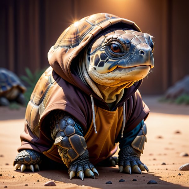 Picture of a tortoise in a brown hoodie