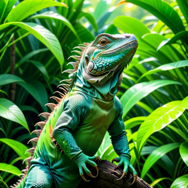 Foto de uma iguana em um jeans verde