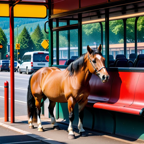 Foto de un descanso de un caballo en la parada de autobús